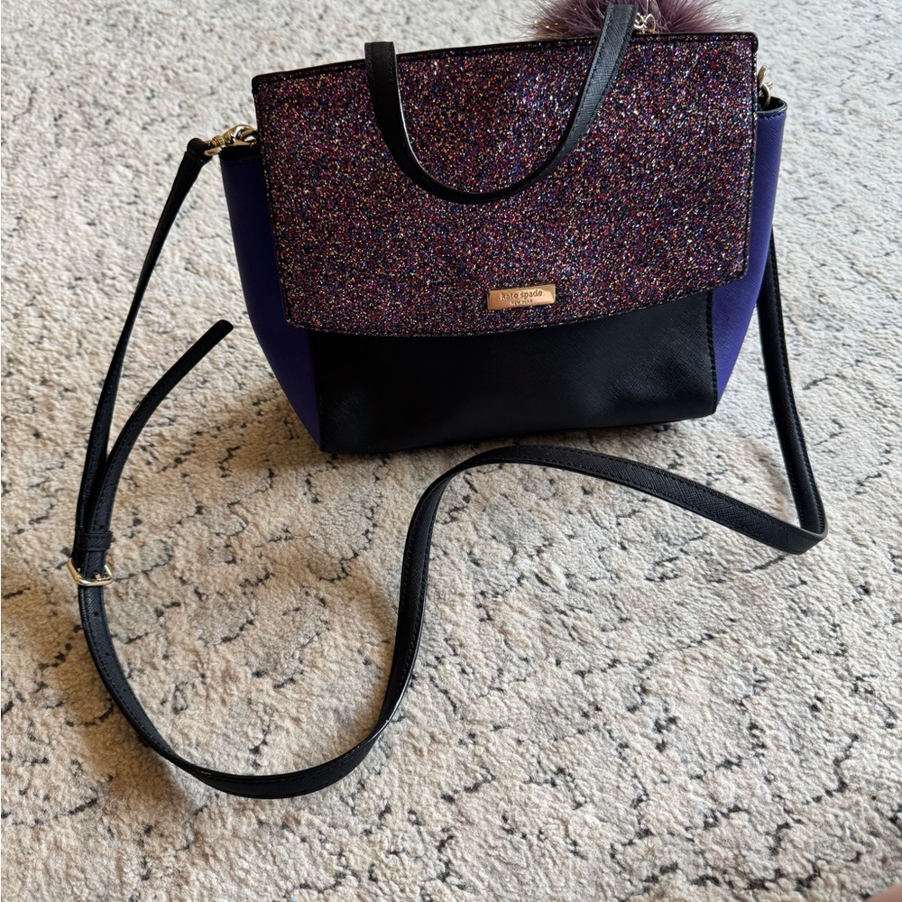 Kate Spade Black and Purple Crossbody Bag with Glitter